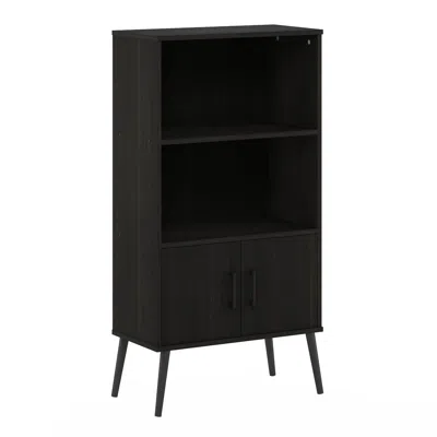 Furinno Claude Mid Century Style Accent Cabinet With Wood Legs, Espresso In Black