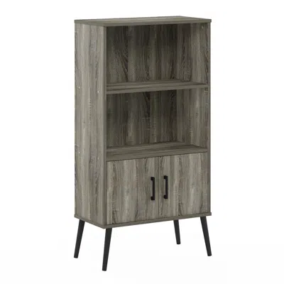 Furinno Claude Mid Century Style Accent Cabinet With Wood Legs, French Oak Grey In Gray