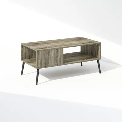 Furinno Claude Mid Century Style Tv Stand For Tv Up To 40 With Wood Legs, French Oak
