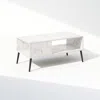 Furinno Claude Mid Century Style Tv Stand For Tv Up To 40 With Wood Legs, Marble White