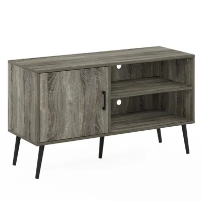 Furinno Claude Mid Century Style Tv Stand With Wood Legs, One Cabinet Two Shelves, French Oak Grey In Gray