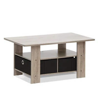Furinno Coffee Table W/bin Drawer, French Oak Grey/black