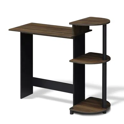 Furinno Compact Computer Desk With Shelves, Columbia Walnut/black, 11181cwn/bk In Brown