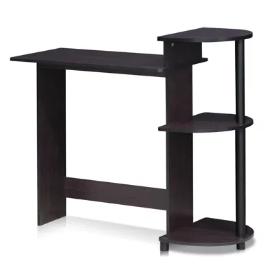 Furinno Compact Computer Desk With Shelves, Dark Walnut, 11181dwn