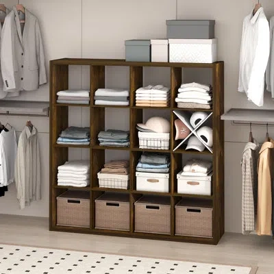Furinno Cubic Closet Organizers And Storage, 16-cube Closet Organizer, Open Shelf Closet Storage, Extra Thic In Amber Pine