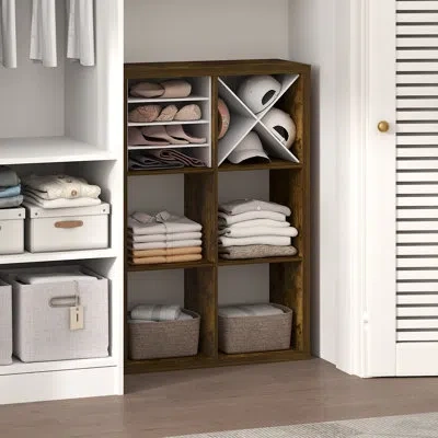 Furinno Cubic Closet Organizers And Storage, 6-cube Closet Organizer, Open Shelf Closet Storage, Extra Thick In Amber Pine