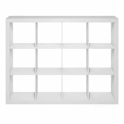 Furinno Cubicle Book Shelf, 12-cube 2-inch Super Thick Frame Bookshelf, Reversible Bookcase, Cube Storage Or In White