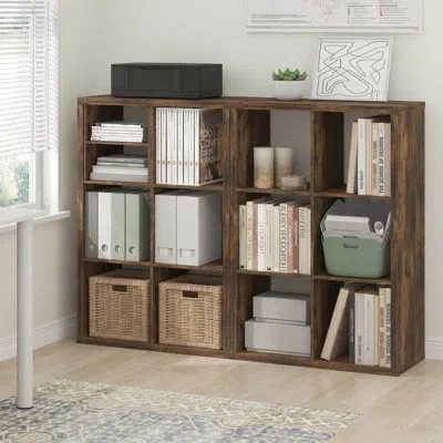 Furinno Cubicle Book Shelf Set Of 2, 6-cube Thick Frame Bookshelf, Horizontally & Vertically Reversible Book In Brown