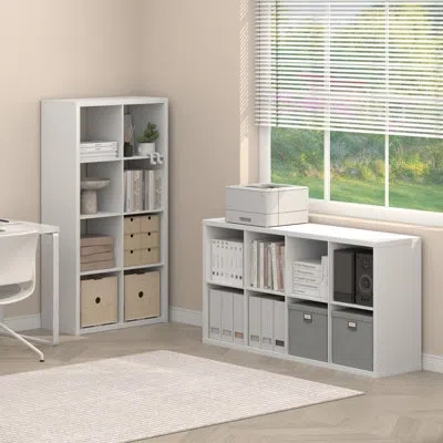 Furinno Cubicle Book Shelf Set Of 2, 8-cube Thick Frame Bookshelf, Horizontally & Vertically Reversible Book In White