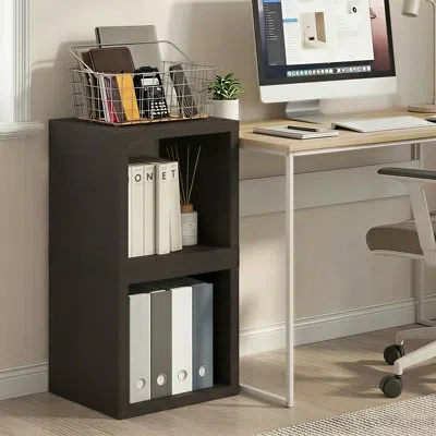Furinno Cubicle Book Shelf, Set Of 2 Stackable Bookshelf, Cube Storage Organizer Bookcase With Open Back, Ex In Black Dark Oak