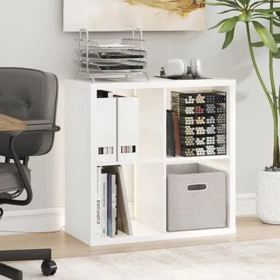 Furinno Cubicle Book Shelf With Led Lights, 4-cube Led Bookshelf, Reversible Extra Thick Frame Bookcase, Dis In White