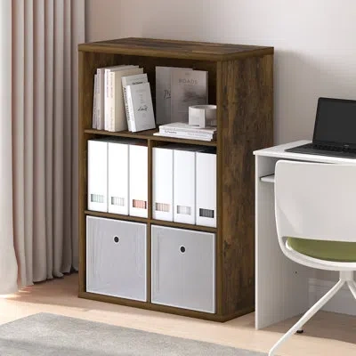 Furinno Cubicle Closed Back Decorative Cube Storage Organizer, 5-cube In Amber Pine