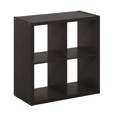 Furinno Cubicle Open Back Decorative Cube Storage Organizer, 4-cube, Dark Oak In Black