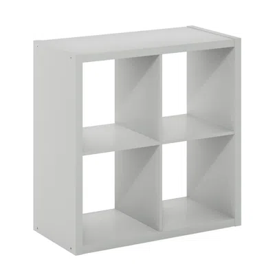 Furinno Cubicle Open Back Decorative Cube Storage Organizer, 4-cube, Light Grey In White