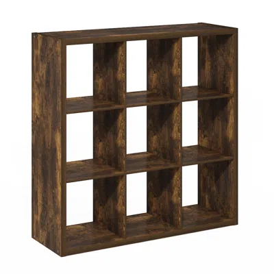 Furinno Cubicle Open Back Decorative Cube Storage Organizer, 9-cube, Amber Pine