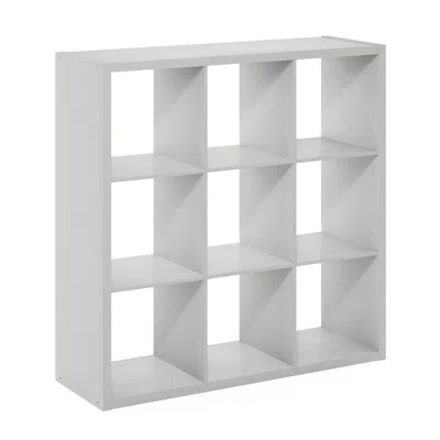 Furinno Cubicle Open Back Decorative Cube Storage Organizer, 9-cube, Light Grey In White