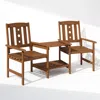 Furinno Dalam Hardwood Conversation Set With Attached Coffee Table And Umbrella Hole In Brown