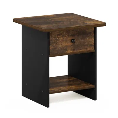 Furinno Dario End Table/ Night Stand Storage Shelf With Bin Drawer, Amber Pine/black
