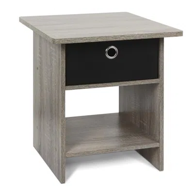 Furinno Dario End Table/ Night Stand Storage Shelf With Bin Drawer, French Oak/black