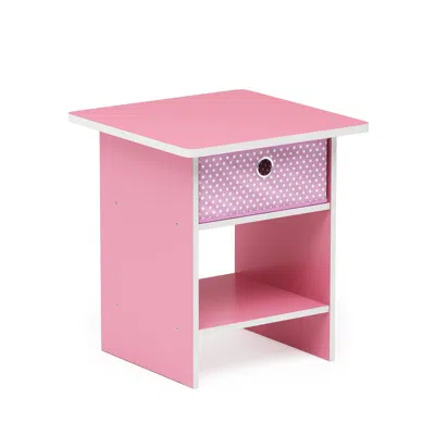 Furinno Dario End Table/ Night Stand Storage Shelf With Bin Drawer, Pink/light Pink In Blue
