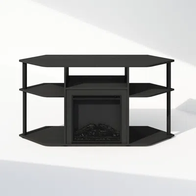 Furinno Decorative Electric Fireplace Corner Tv Stand, Entertainment Center In Black