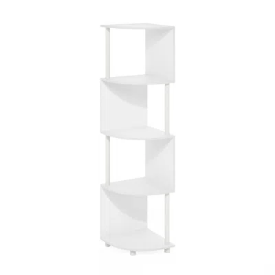 Furinno Econ 4-tier Zigzag Corner Shelf Bookcase, Bookshelf, White/white