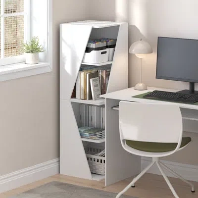 Furinno Econ Book Shelf, Stackable 2-in-1 Bookshelf, Corner Bookcase With Display Shelf, 16.1 X 16.1 X 49.1, In White