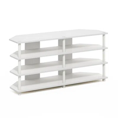 Furinno Econ Easy Assembly 4-tier Corner Tv Stand For Tv Up To 55-inch, White/white