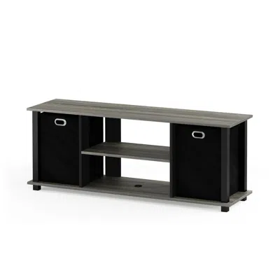 Furinno Econ Entertainment Center W/storage Bins, French Oak/black/black