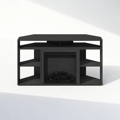 Furinno Electric Fireplace Corner Tv Stand, Entertainment Center For Tv Up To 55 Inch In Black