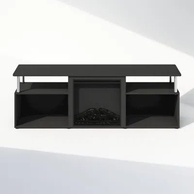 Furinno Electric Fireplace Corner Tv Stand, Entertainment Center For Tv Up To 70 Inch In Black