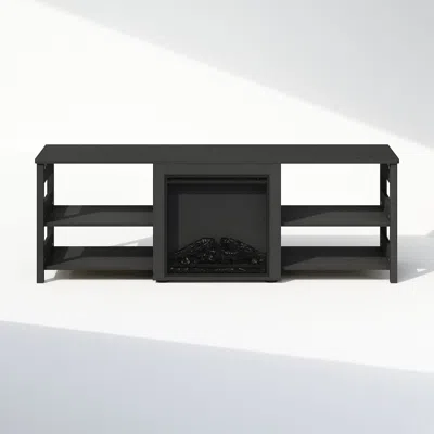 Furinno Electric Fireplace Tv Stand, Entertainment Center For Tv Up To 70 Inch In Black