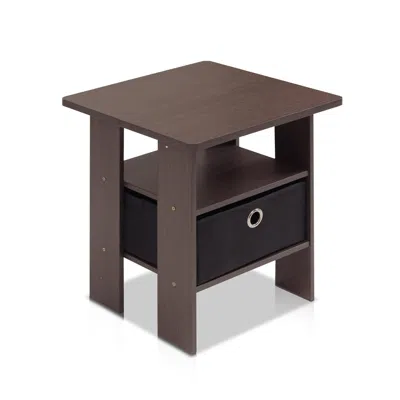 Furinno End Table Bedroom Night Stand W/bin Drawer In Brown