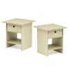 Furinno End Table/ Night Stand Storage Shelf With Bin Drawer, Cream Faux Marble/ivory, Set Of 2