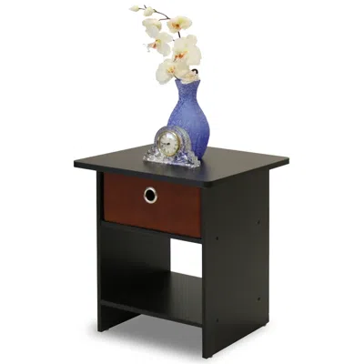 Furinno End Table/ Night Stand Storage Shelf With Bin Drawer, Espresso/brown