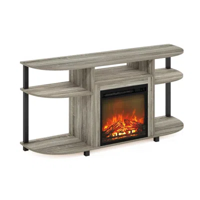 Furinno Entertainment Center Stand With Fireplace For Tv Up To 55 Inch In Gray
