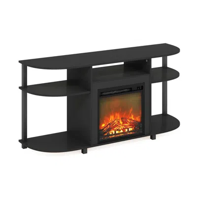 Furinno Entertainment Center Stand With Fireplace For Tv Up To 55 Inch, Americano In Black