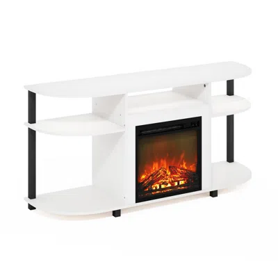 Furinno Entertainment Center Stand With Fireplace For Tv Up To 55 Inch, Solid White