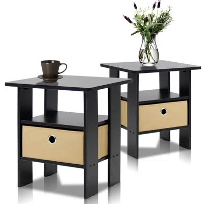 Furinno Espresso Petite End Table Bedroom Night Stand, Set Of Two In Black
