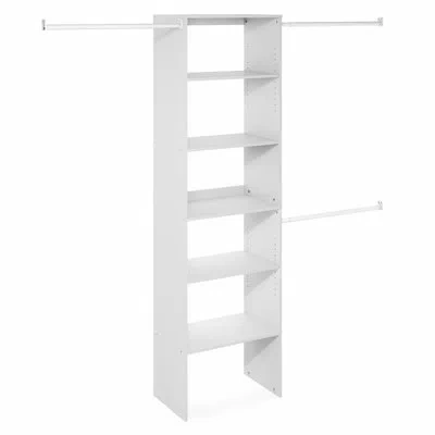 Furinno Fano Closet Organizers And Storage, 5-tier Closet Storage Organizer With 3 Hanging Bars And Adjustab In White