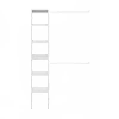 Furinno Fano Clothing & Closet Storage Organizer Shelf Tower With 2 Hanging Bars, White