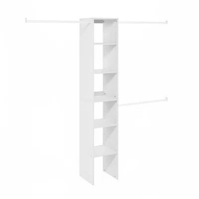 Furinno Fano Clothing & Closet Storage Organizer Shelf Tower With 3 Hanging Bars, White