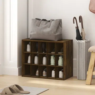 Furinno Fano Shoe Rack, 15-cube Shoe Organizer, Stackable Shoe Storage, 11.4 X 24.2 X 19.3, For Closet Entry In Amber Pine