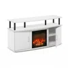 Furinno Fireplace Entertainment Center With Doors Storage Cabinet For Tv Up To 55 Inch