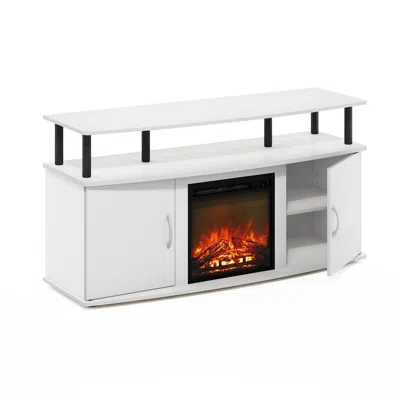 Furinno Fireplace Entertainment Center With Doors Storage Cabinet For Tv Up To 55 Inch