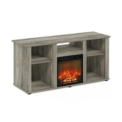 Furinno Fireplace Tv Entertainment Center With Open Storage Compartment For Tv Up To 55"