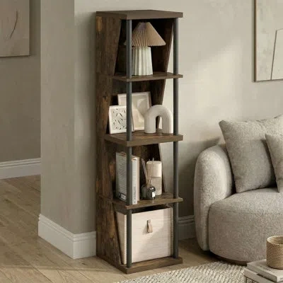 Furinno Flexi Storage Shelf, 4-cube Corner Shelf, Book Shelf, Diy Stackable & Separable Display Bookcase, Fo In Brown