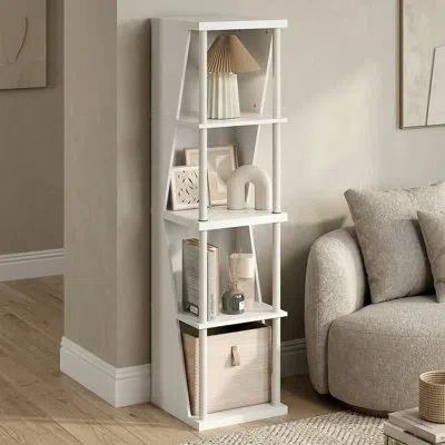 Furinno Flexi Storage Shelf, 4-cube Corner Shelf, Book Shelf, Diy Stackable & Separable Display Bookcase, Fo In White