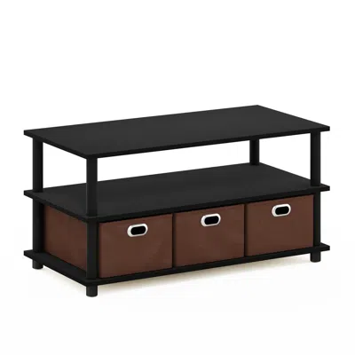Furinno Frans Turn-n-tube Coffee Table With Bin Drawers, Black Oak/black/brown