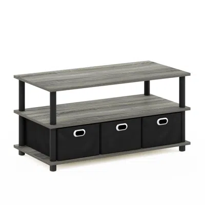 Furinno Frans Turn-n-tube Coffee Table With Bin Drawers, French Oak/black/black